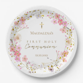 Prato De Papel coroa floral Primeira Comunhão Santa