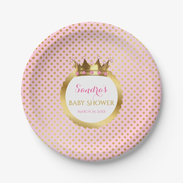 Prato De Papel Coroa Princesa Real Pink Dourada com Joias (Frente)