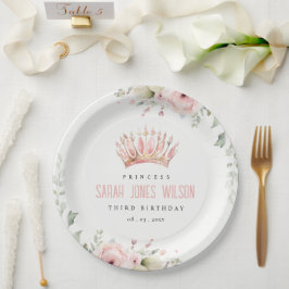 Prato De Papel Coroa princesa rosa e bonita Tiara Aniversário Flo