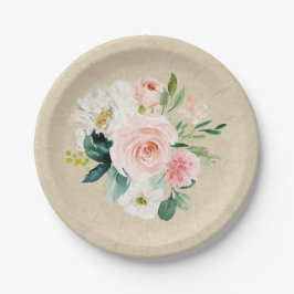 Prato De Papel Coroa russa e cor-de-água rosa esbranquiçada