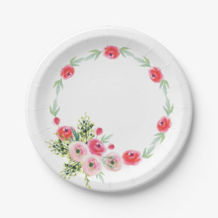 Prato De Papel Coroa Vintage Floral Aquarela Chá de Noiva