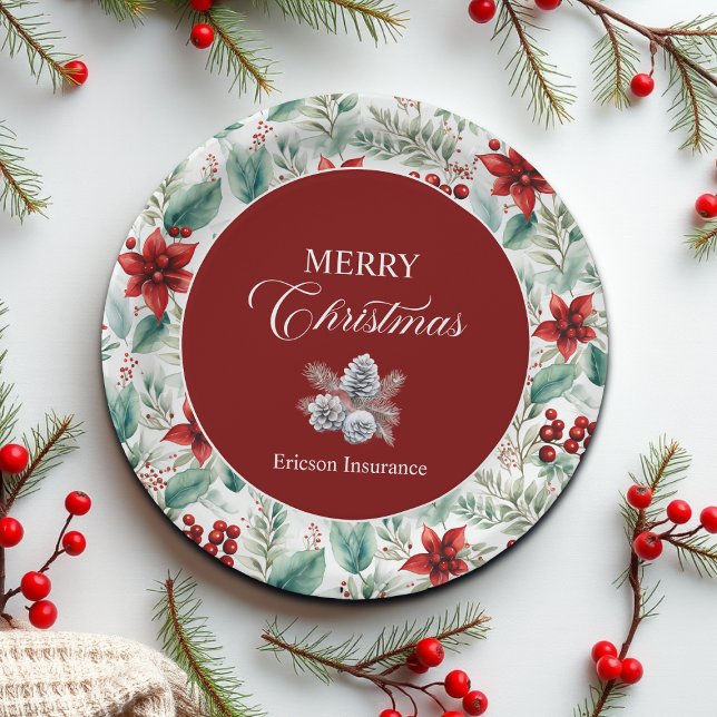 Prato De Papel Corporate Christmas Party Greenery Poinsettia  (Criador carregado)