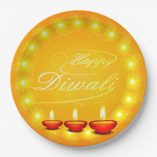 Prato De Papel Correspondente a Happy Diwali Amarelo 9"