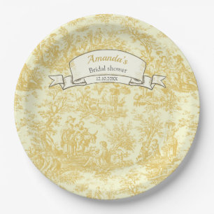 Prato De Papel Cortina de chuveiro vintage floral em amarelo toil