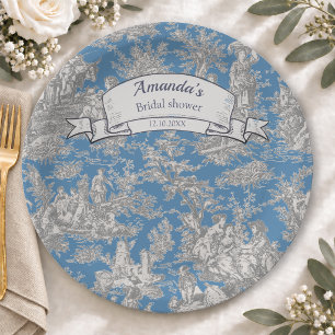 Prato De Papel Cortina de chuveiro vintage floral turquesa toile