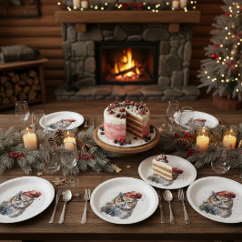 Prato De Papel Coruja Invernal Encantada, personalizada