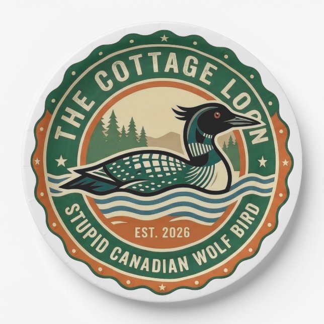 Prato De Papel Cottage Loon Lobo Canadense Estúpido  (Frente)