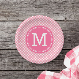 Prato De Papel Country Baby Pink Gingham Personaliza Monograma