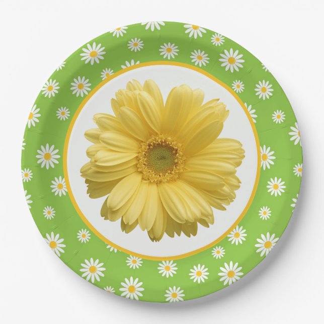 Prato De Papel Country Daisy Pattern Green (Frente)