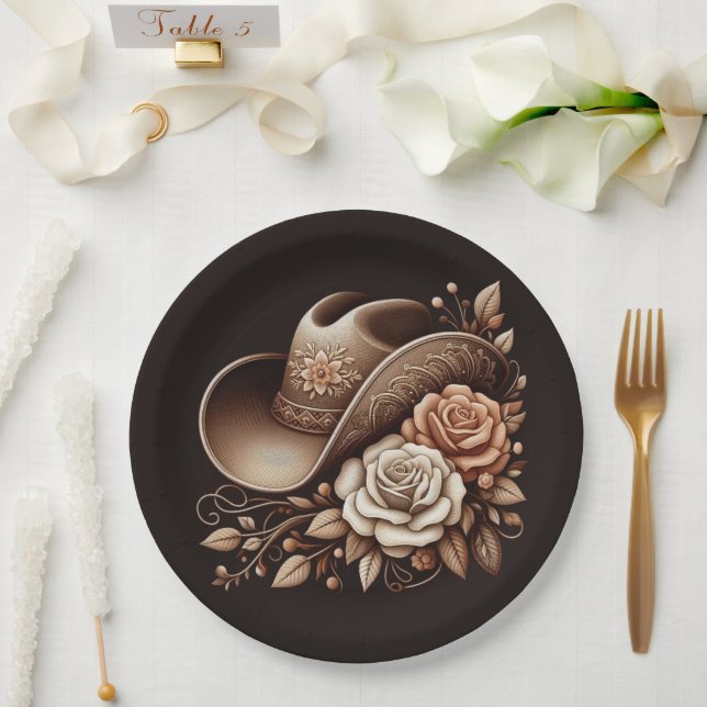 Prato De Papel Country Western Cowgirl Hat com Flores (Casamento)