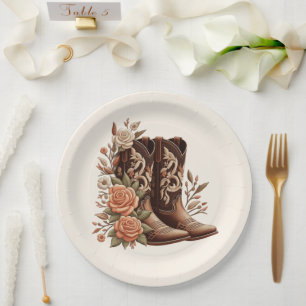 Prato De Papel Country Western Flowers com Boots de Cowboy