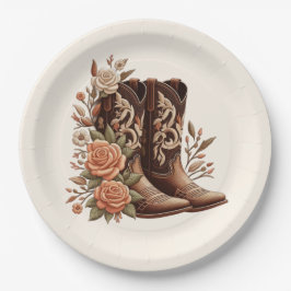 Prato De Papel Country Western Flowers com Boots de Cowboy