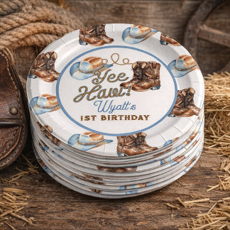 Prato De Papel Cowboy Boots First Rodeo Birthday