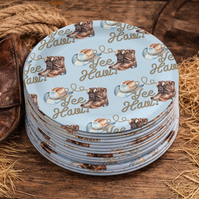 Prato De Papel Cowboy Boots First Rodeo Birthday (Cowboy Boots First Rodeo Birthday Paper Plates)