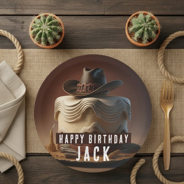 Prato De Papel Cowboy temia aniversário (Criador carregado)