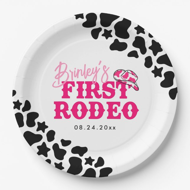 Prato De Papel Cowgirl Disco Pink First Rodeo (Frente)