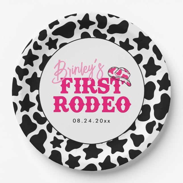 Prato De Papel Cowgirl Disco Pink First Rodeo (Frente)