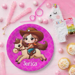 Prato De Papel Cowgirl e Horse Ocidentais Rosa