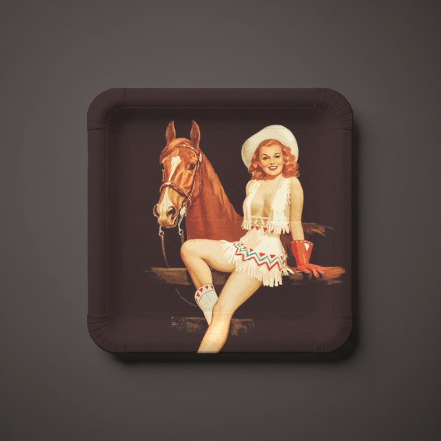 Prato De Papel Cowgirl Pin-Up (Criador carregado)