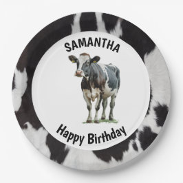 Prato De Papel Cowhide Preto e Branco