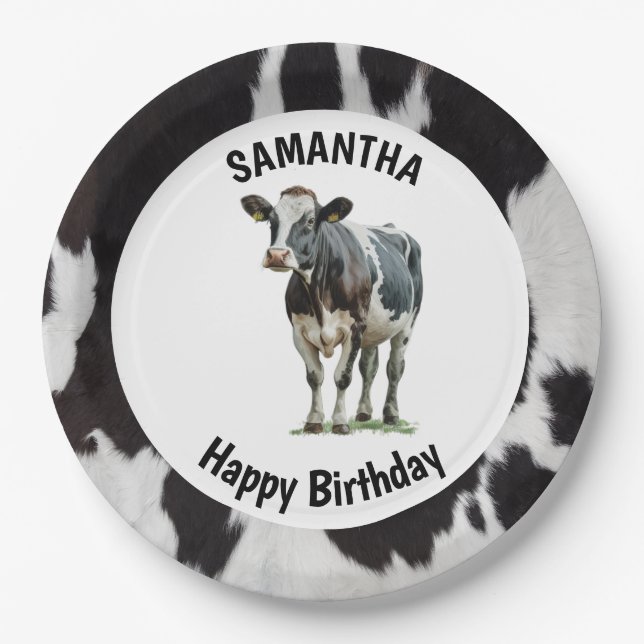 Prato De Papel Cowhide Preto e Branco (Frente)