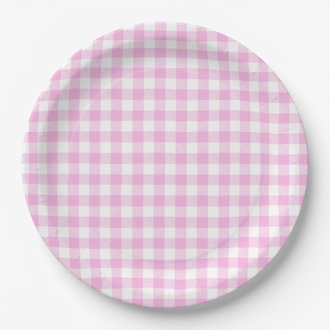 Prato De Papel Cozinha Xadrez Rosa de Casa de Campo (Frente)