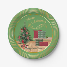 Prato De Papel Cozy Bench Merry Christmas Paper Plate