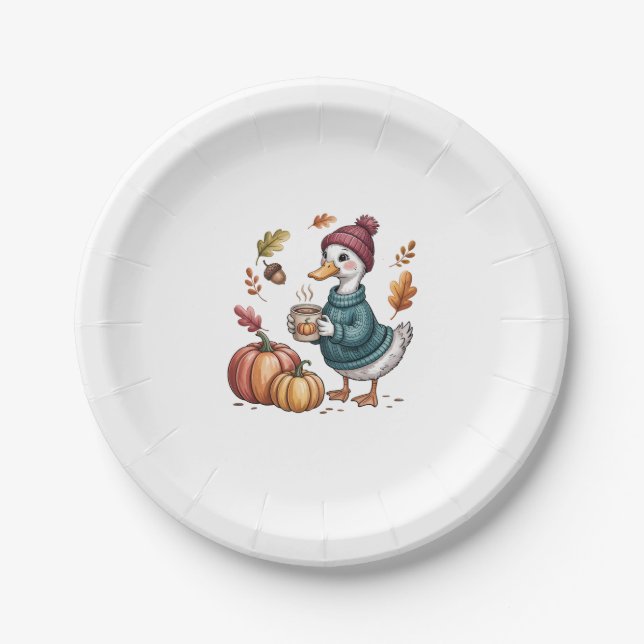 Prato De Papel Cozy Pumpkin Café Goose Fall Art (Frente)