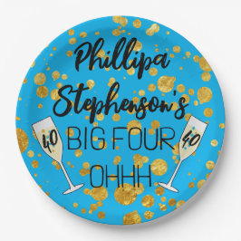 Prato De Papel crachá aniversário de 40 anos com quadragésimo azu