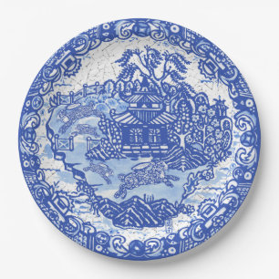 Prato De Papel Crackle asiático clássico de coelho selvagem azul