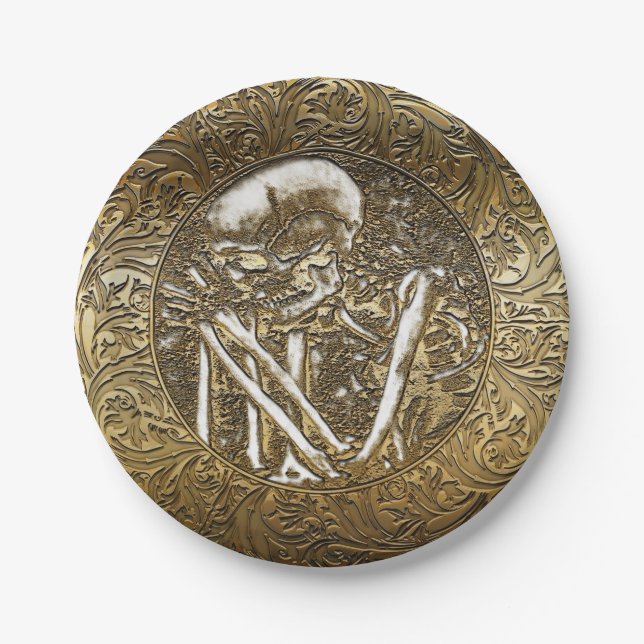 Prato De Papel Crânio de Esqueleto de Ouro Moeda do Tesouro Vinta (Frente)