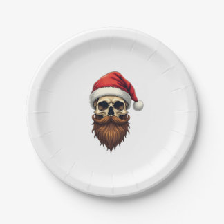 Prato De Papel Cranio de Papai Noel Hipster Engraçado com Chapéu 