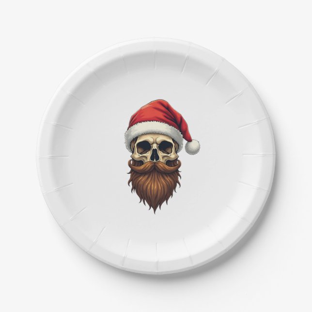 Prato De Papel Cranio de Papai Noel Hipster Engraçado com Chapéu  (Frente)