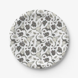 Prato De Papel Crânio Gótico De Animais Com Padrão De Flores