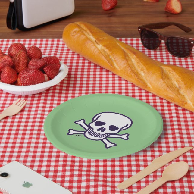 Prato De Papel Crânio n Bones em papel verde (Piquenique)