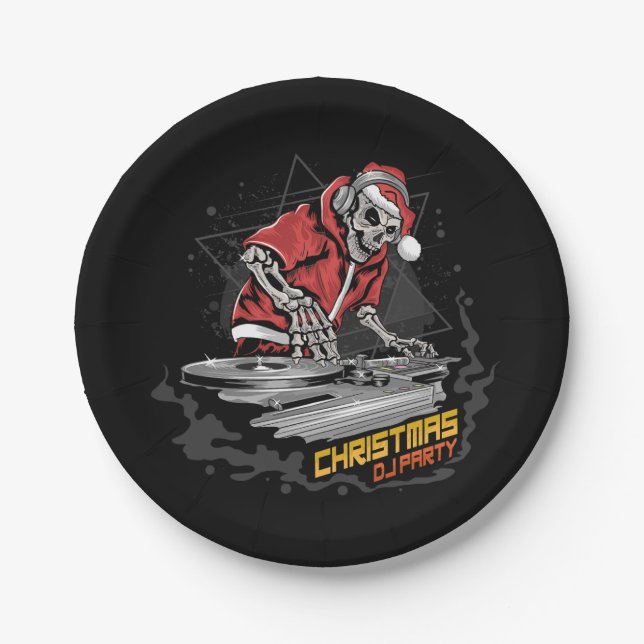 Prato De Papel crânio santa claus com jaqueta de natal e chapéu (Frente)