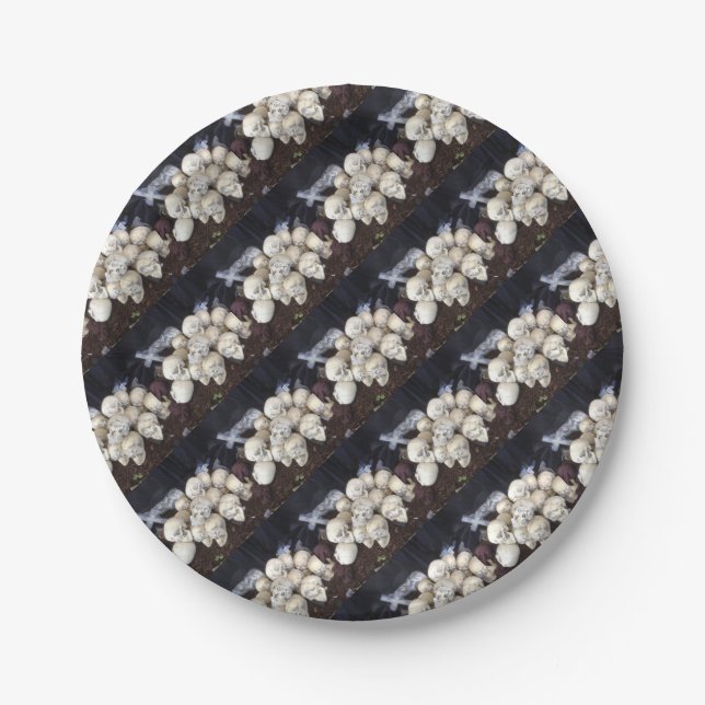 Prato De Papel Crânios Assustadores com globos oculares (Frente)