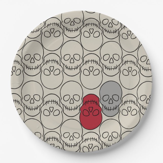 Prato De Papel Crânios - Branco Osso e Preto Morto (Frente)