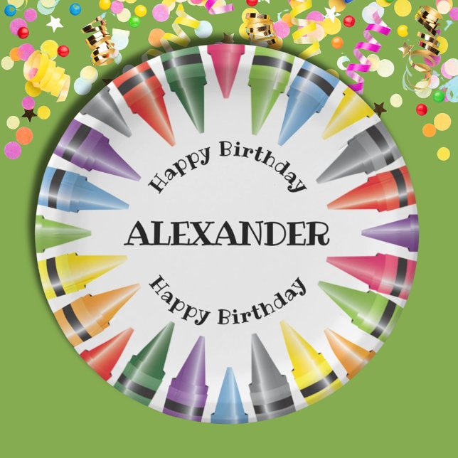 Prato De Papel Crayon Happy Birthday Child Party (Criador carregado)
