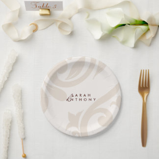 Prato De Papel Cream Burgundy Elegant Classic Wedding Plates