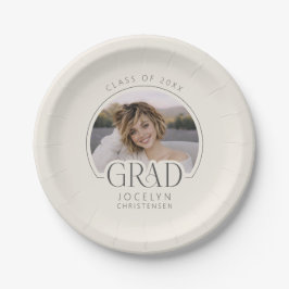 Prato De Papel Cream Charcoal Personalized Photo Grad Party