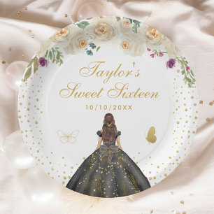 Prato De Papel Cream Floral Brunette Hair Princess Sweet