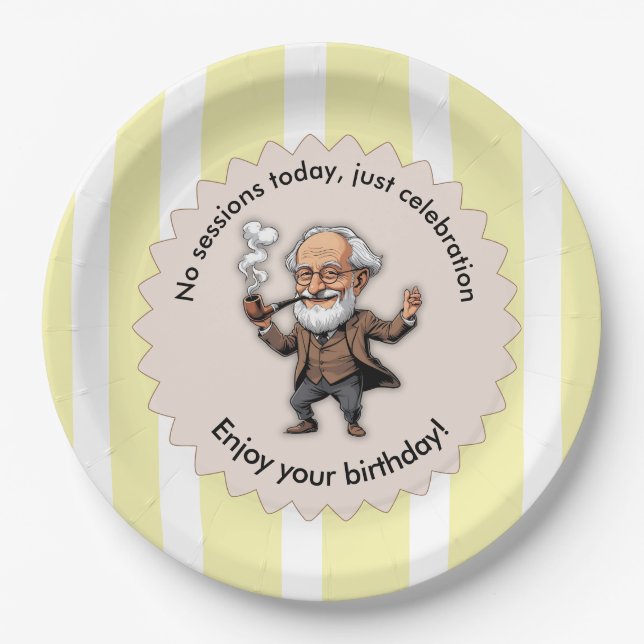 Prato De Papel Cream Pastel Sigmund Freud Birthday Editable Text (Frente)