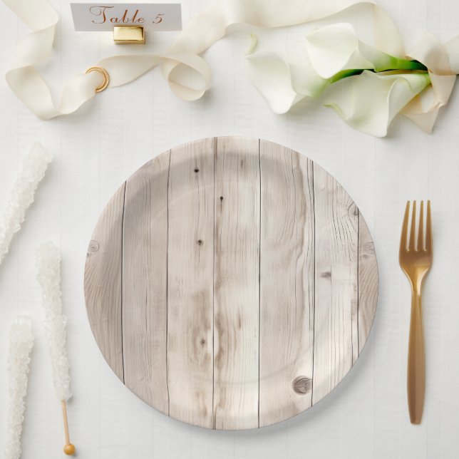 Prato De Papel Cream White Wood Wedding (Casamento)