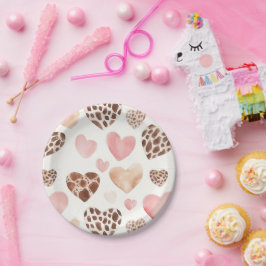 Prato De Papel Creme cor-de-rosa Corações Leopardo Castanho Anive