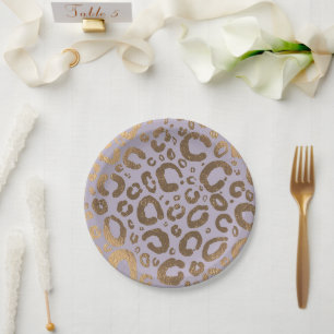 Prato De Papel Creme Dourado Lavanda Glam Estampa de Leopardo Chá