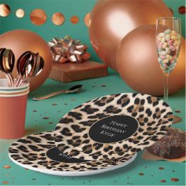 Prato De Papel Creme Leopard Animal Glitter