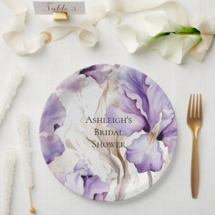 Prato De Papel Creme Roxo Iris Chá de panela Floral