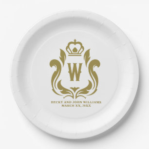 Prato De Papel Crest de Ouro Monogramado W