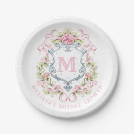 Prato De Papel Crest Floral Monograma Elegante | Chás de Noiva